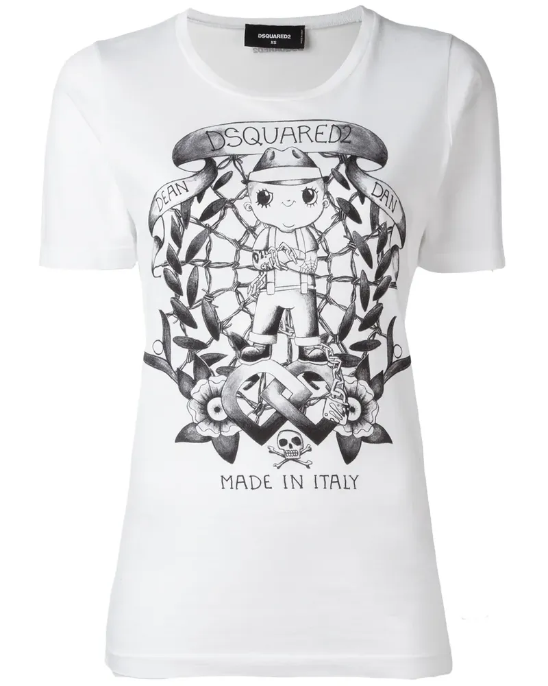 Dsquared2 Langes T-Shirt mit "Tattoo"-Print - Weiß Weiß