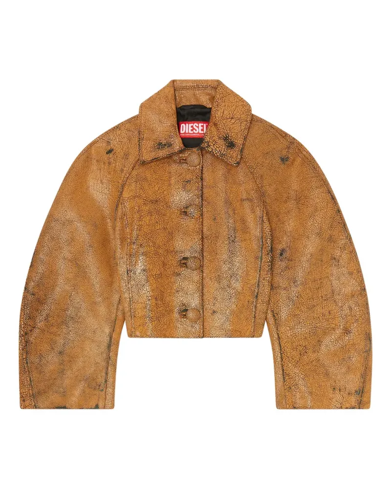 Diesel L-Raya Cropped-Lederjacke mit Kokonärmeln - Braun Braun
