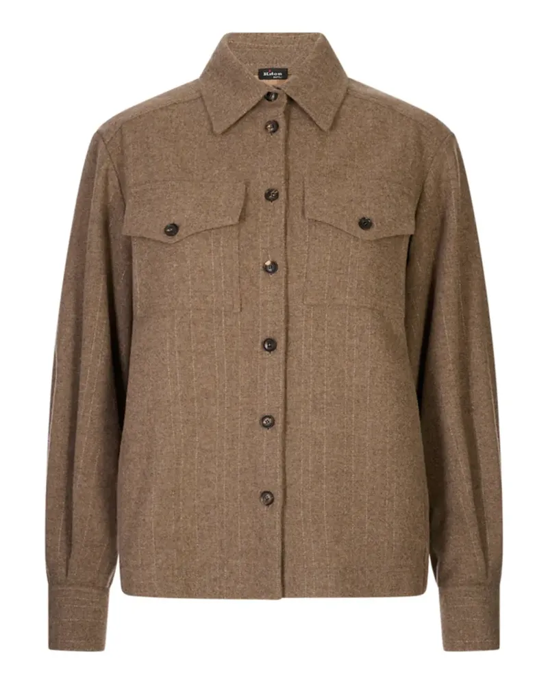 Kiton pinstripe-pattern flap-pocket shirt - Nude Nude