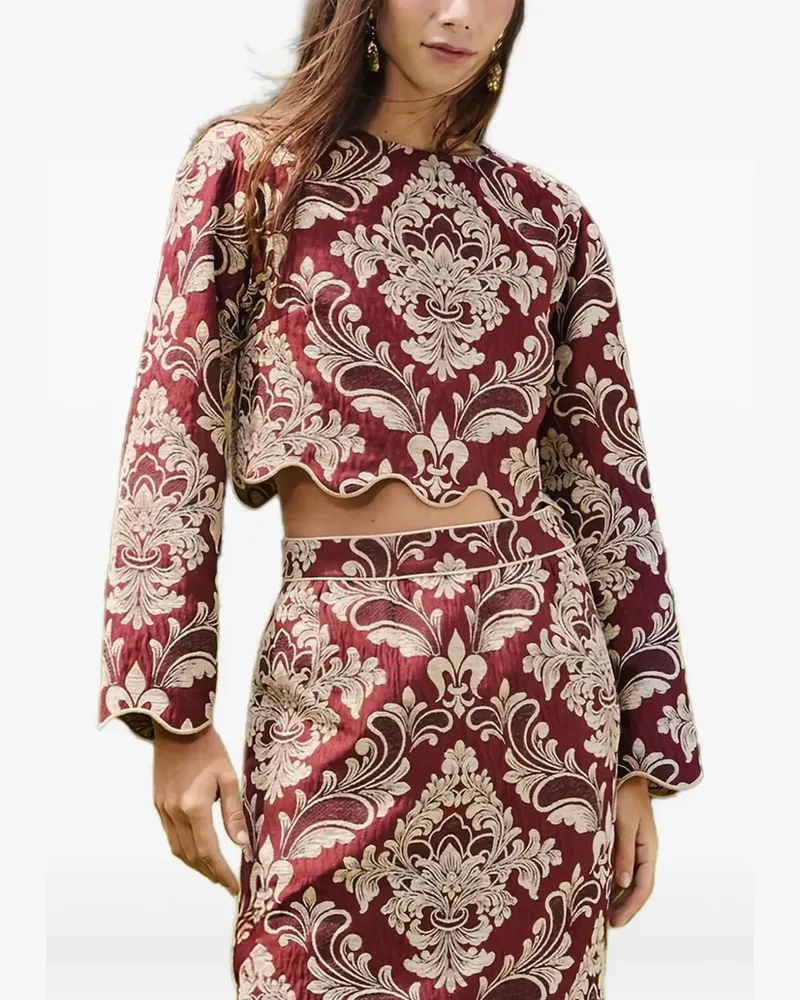 FARM Rio jacquard scalloped top - Rot Rot