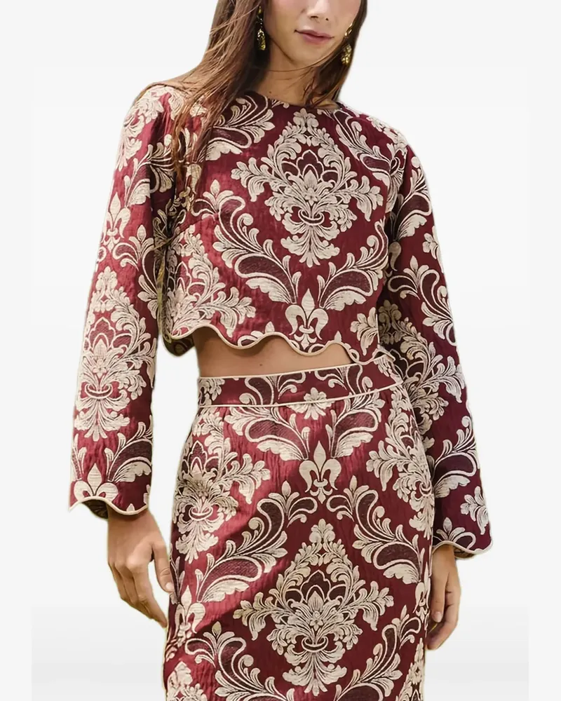 FARM Rio Jacquard-Oberteil mit Wellensaum - Rot Rot