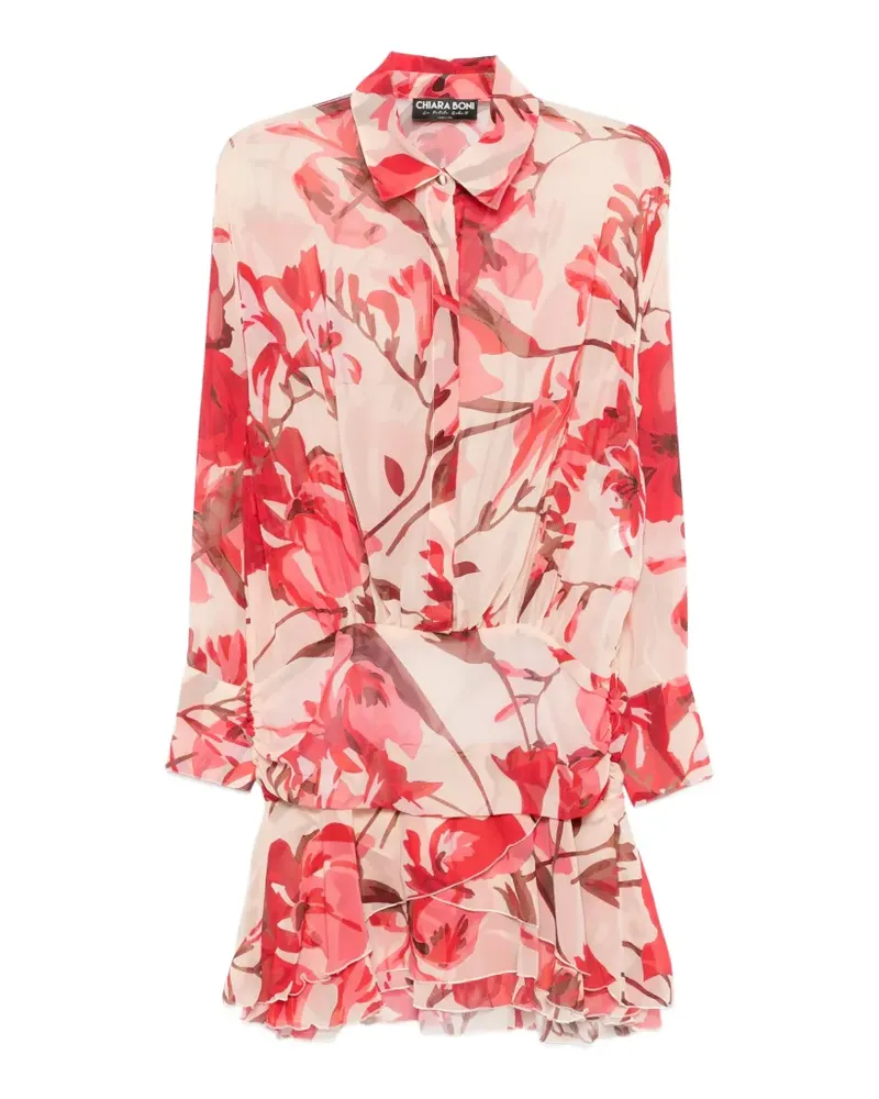 Chiara Boni floral-detail ruffled mini dress - Rot Rot