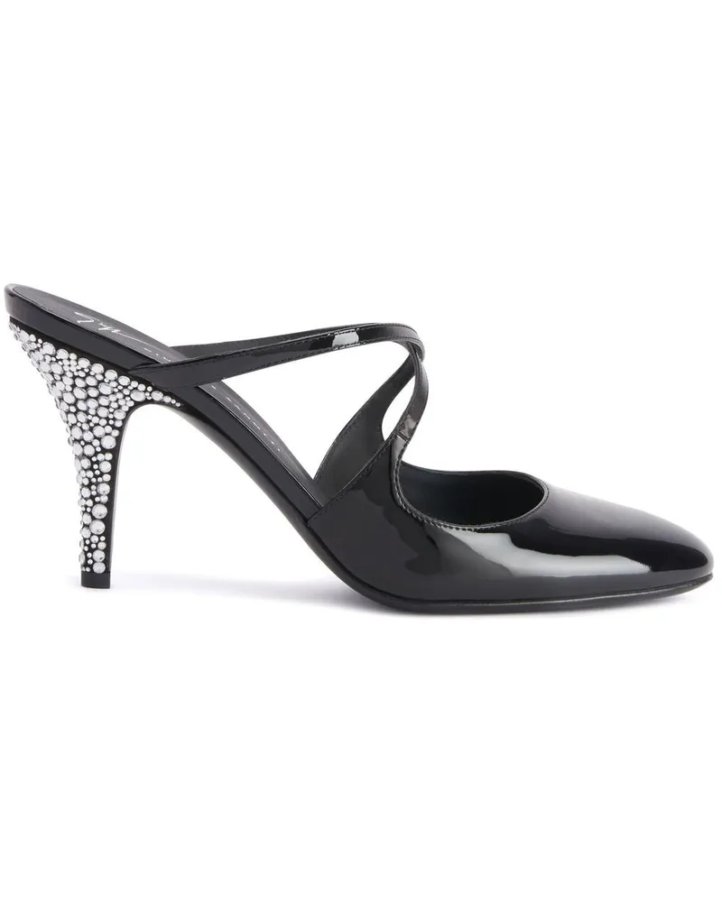 Giuseppe Zanotti Marthe Mules mit Kristallen 85mm - Schwarz Schwarz