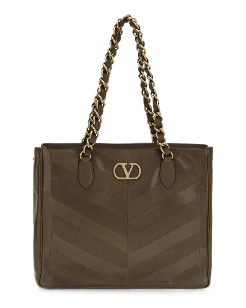 Valentino Garavani Laseine shopping bag in nappa leather with a chevron pattern - Braun Braun