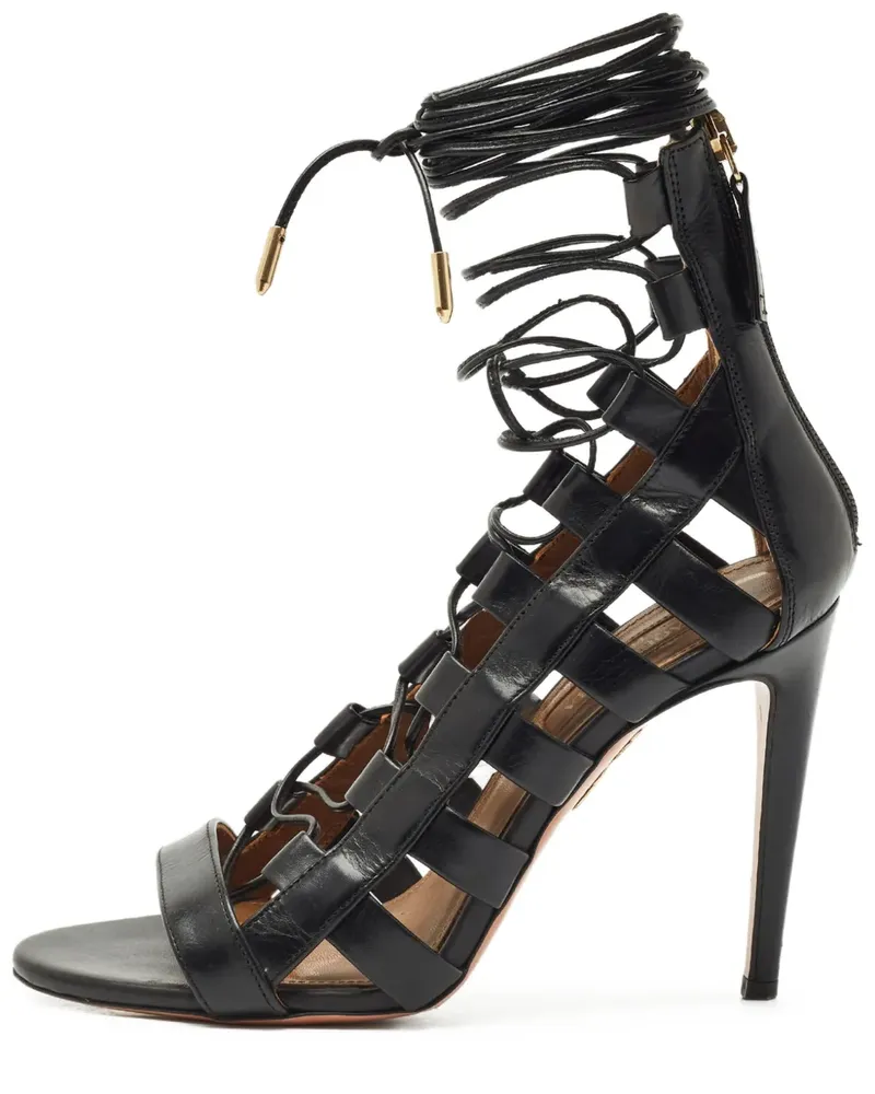 Aquazzura Riemchensandalen aus Leder - Schwarz Schwarz