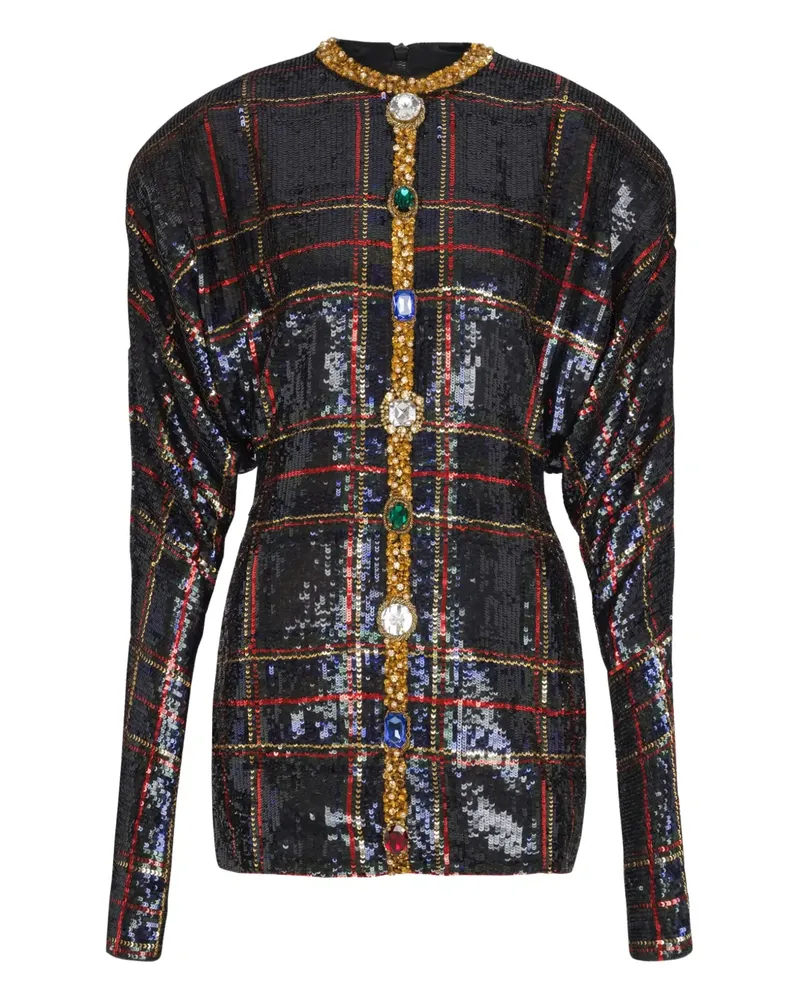 Balmain Kariertes Kleid mit Pailletten - Schwarz Schwarz