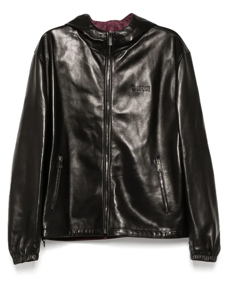 Versace Lederjacke mit Kapuze - Schwarz Schwarz
