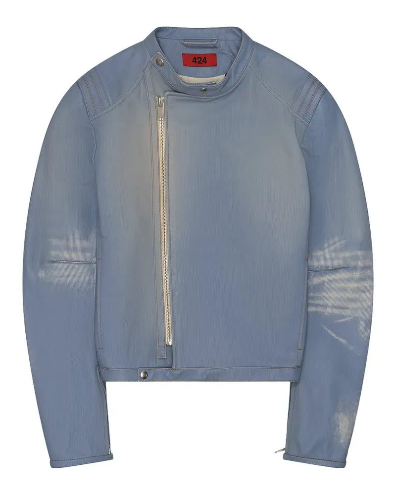 FourTwoFour on Fairfax Lederjacke mit Bleach-Effekt - Blau Blau