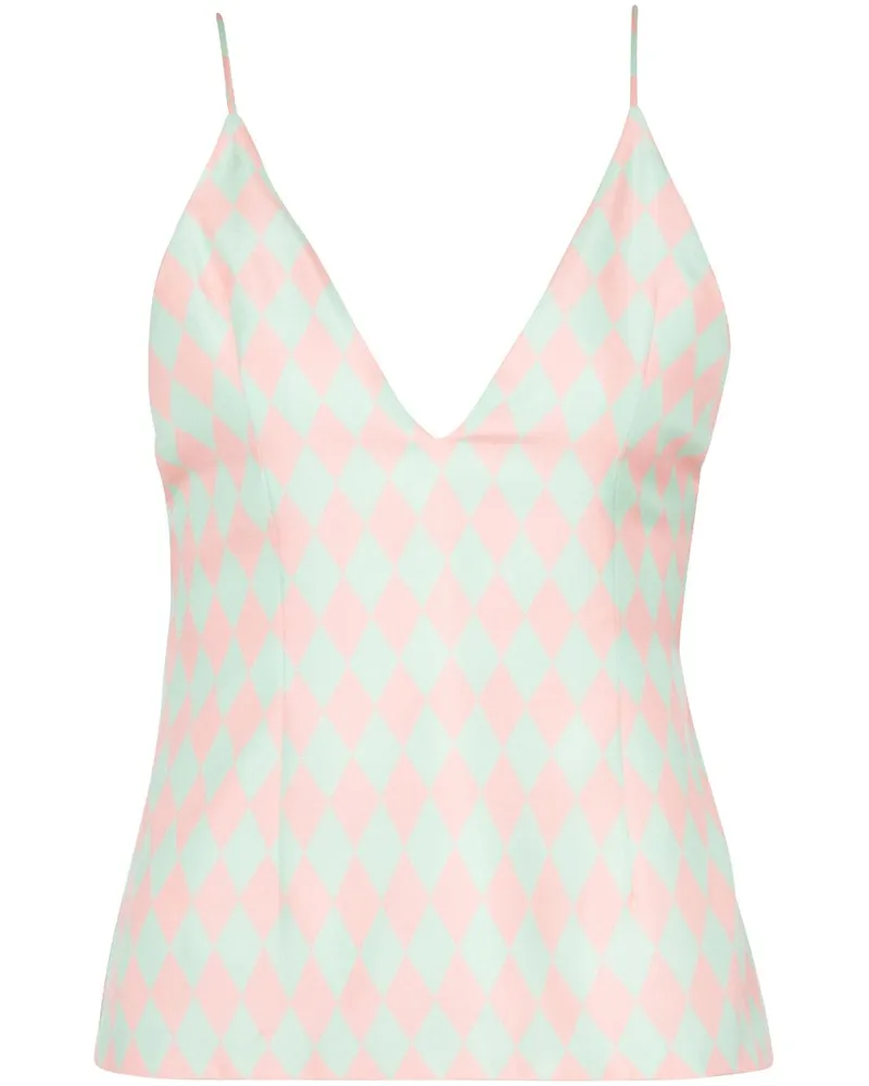 Balmain Seidenoberteil mit Rauten-Print - Grün Grün