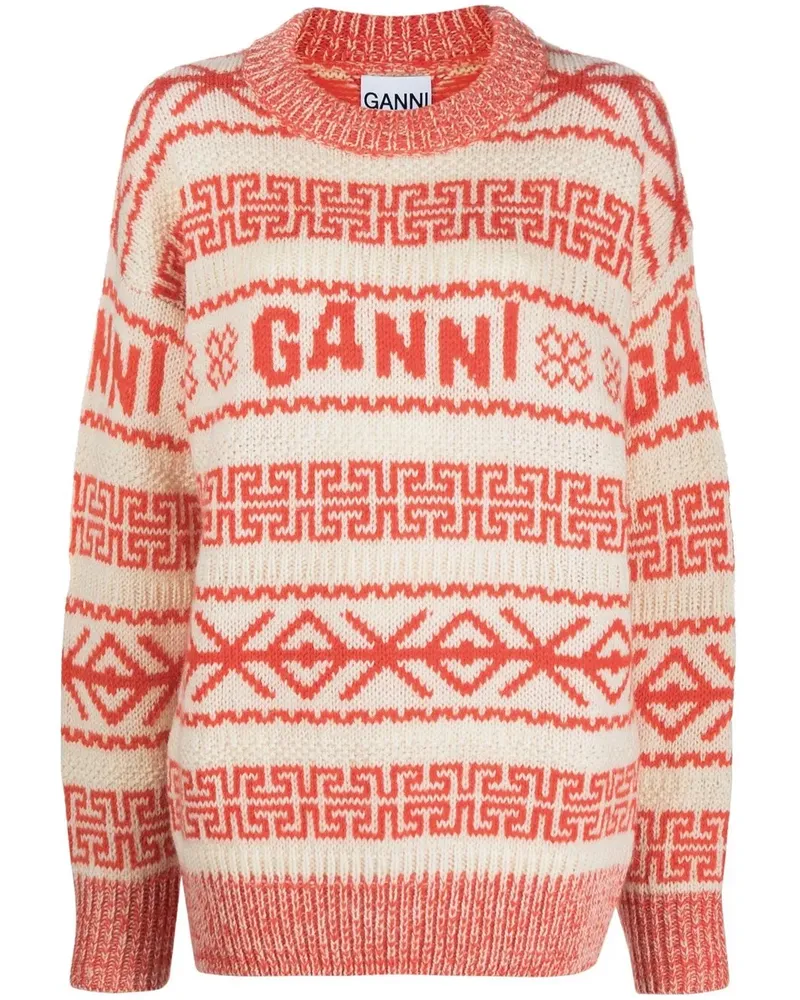Ganni Pullover mit Intarsienmuster - Orange Orange