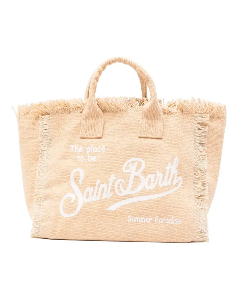MC2 Saint Barth Colette frayed logo-print tote bag - Nude Nude