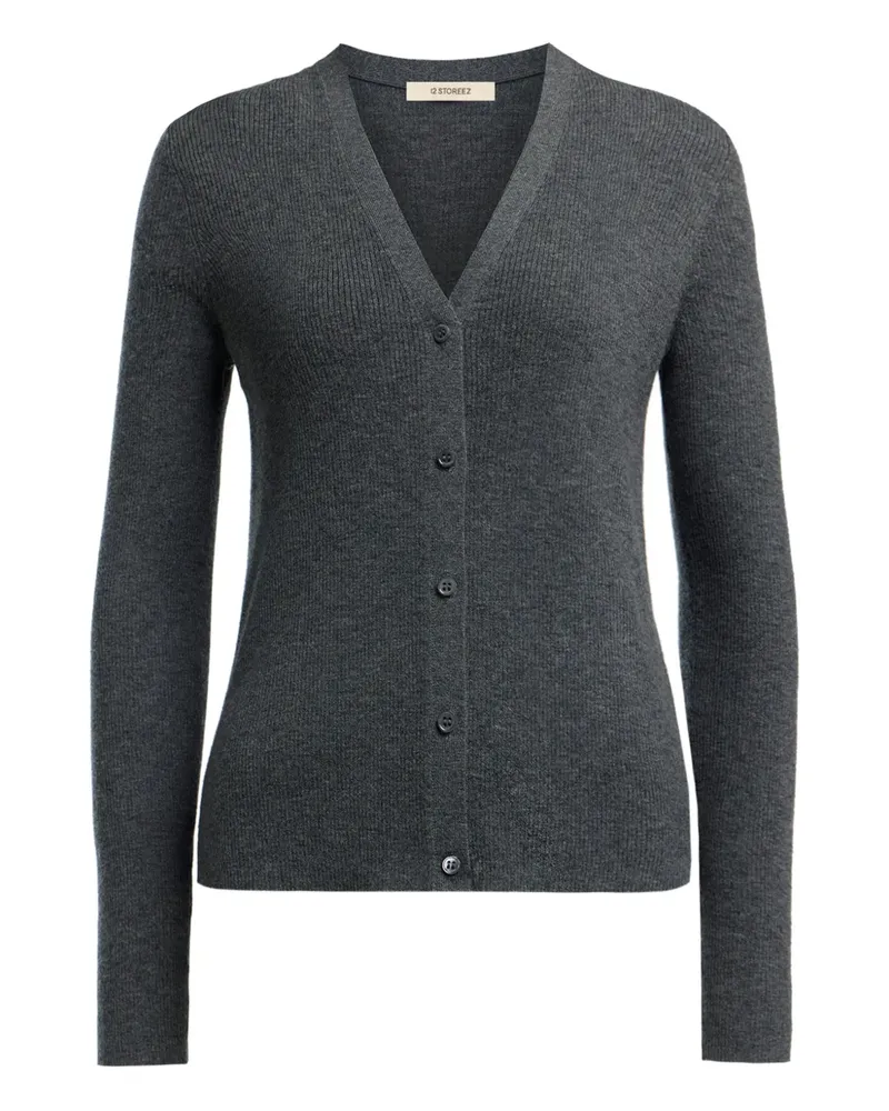 12 STOREEZ Gerippter Cardigan mit V-Ausschnitt - Grau Grau