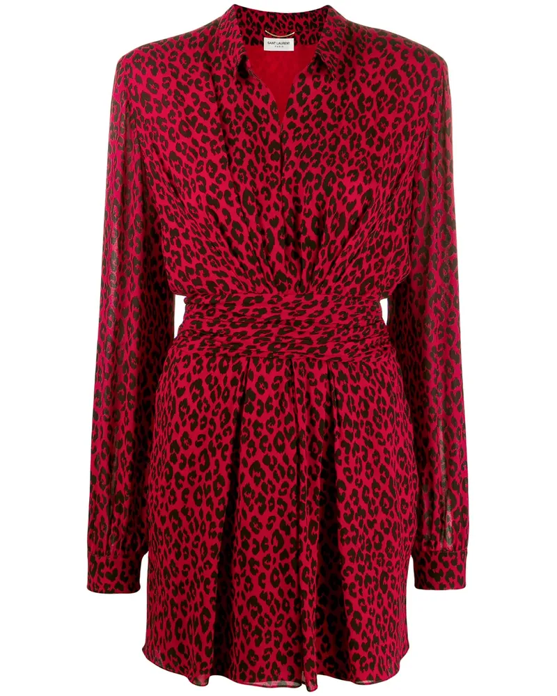 Saint Laurent Kleid mit Leoparden-Print - Rot Rot