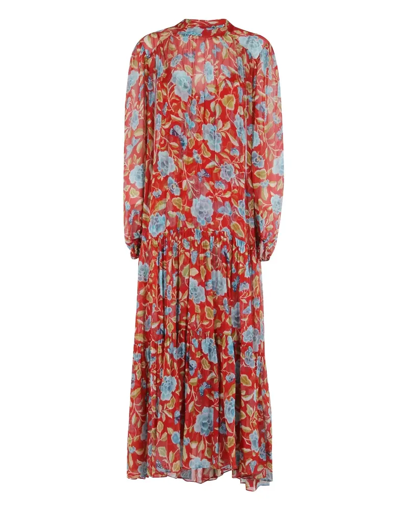 RIXO Gestuftes Adalind Midikleid mit Blumen - Rot Rot