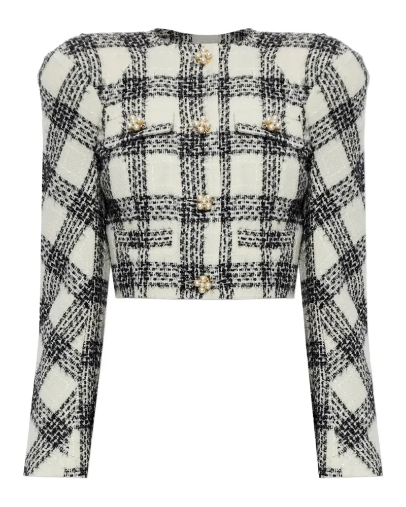 VETEMENTS Karierte Cropped-Tweed-Jacke - Weiß Weiß