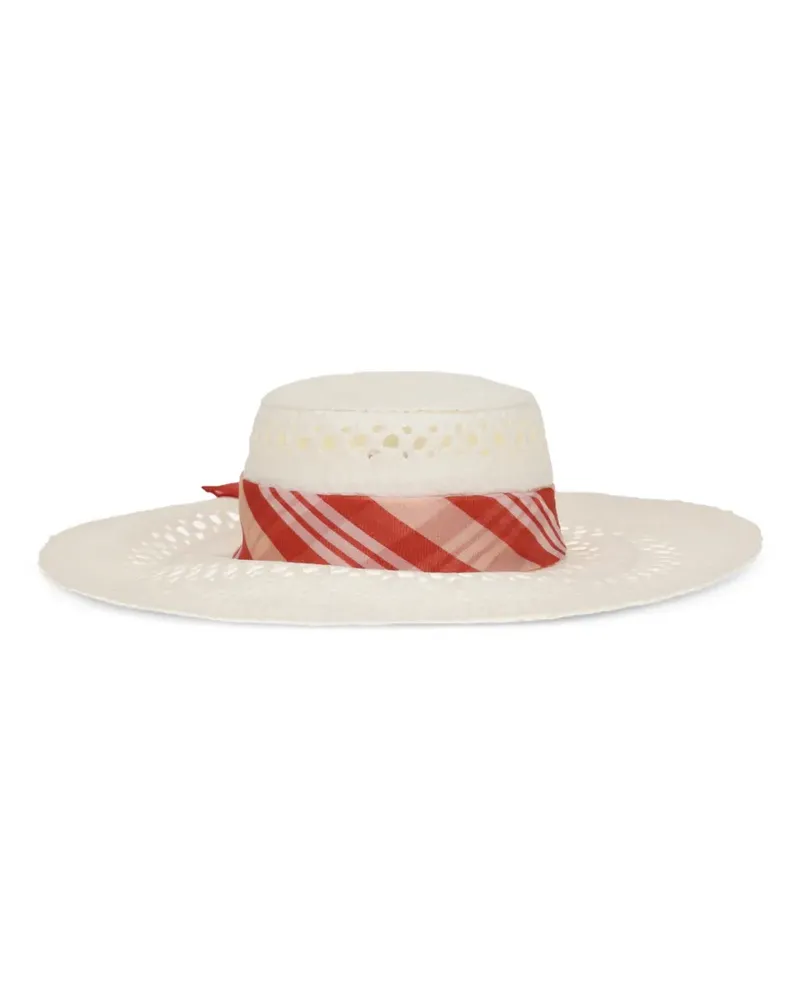 Ermanno Scervino Hut mit breiter Krempe und Vichy-Print - Weiß Weiß