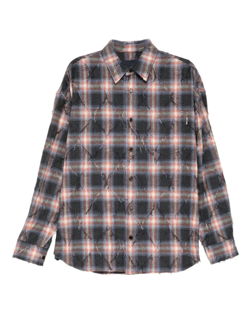 JUUN.J Distressed-Hemd mit Argyle-Karo - Blau Blau