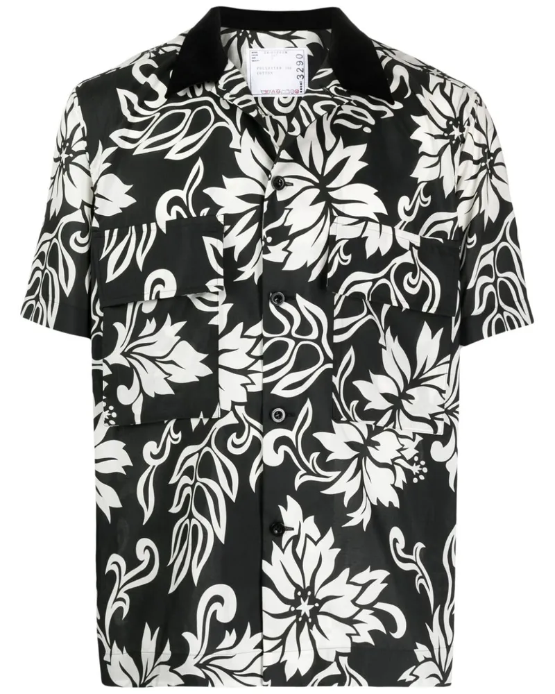 Sacai Hemd mit Blumen-Print - Schwarz Schwarz