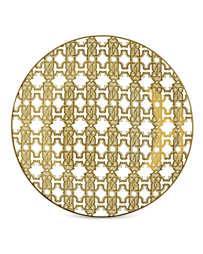 Roberto Cavalli Home monogram-print porcelain plate (set of two) - Gold Gold