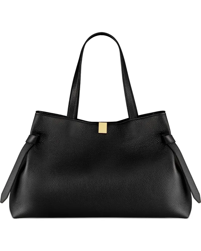 YUZEFI Gyoza Tote Bag aus gekörntem Leder - Schwarz Schwarz