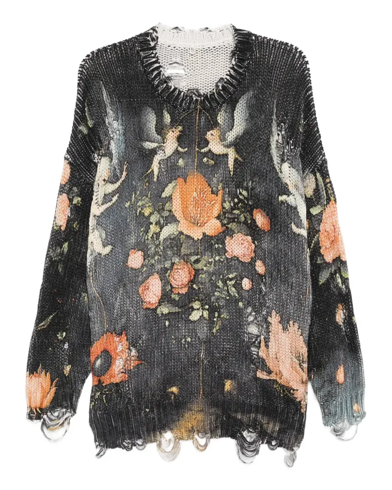 R13 Pullover mit Blumen-Print - Schwarz Schwarz