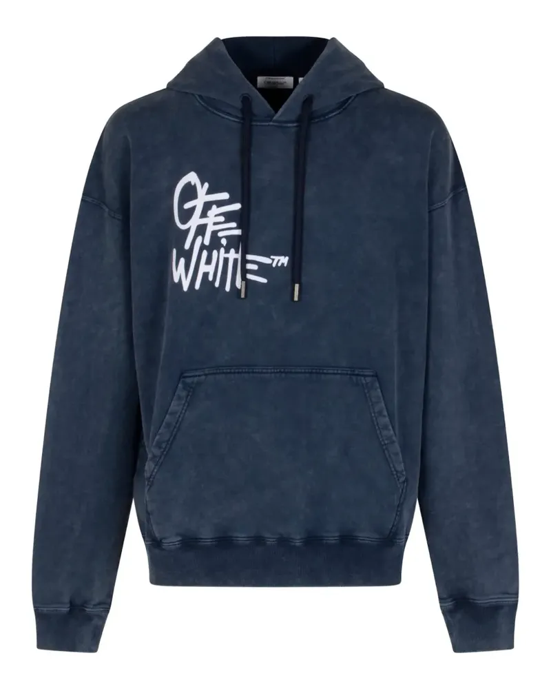 OFF-WHITE acid-wash logo-print hoodie - Blau Blau