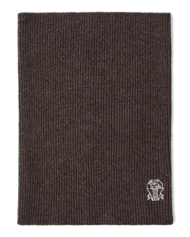 Brunello Cucinelli Gerippter Schal mit Logo-Stickerei - Braun Braun