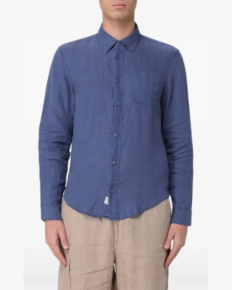 Blauer linen chest-pocket shirt Blau