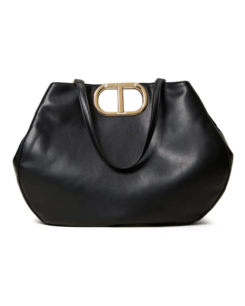 Twin-Set Tote Bag mit Oval T-Motiv - Schwarz Schwarz