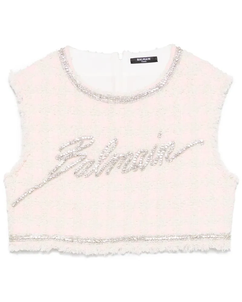 Balmain Cropped-Oberteil mit Kristallen - Rosa Rosa