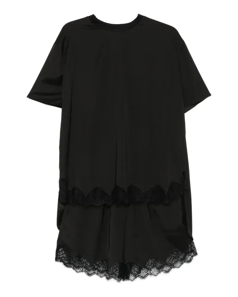 Parlor Set aus T-Shirt und Shorts mit Spitzenbesatz - Schwarz Schwarz