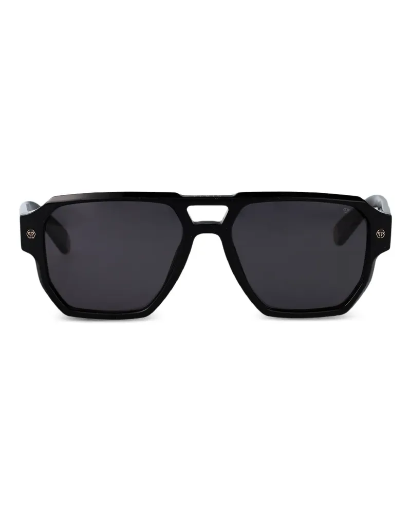Philipp Plein Sonnenbrille mit geometrischem Gestell - Schwarz Schwarz