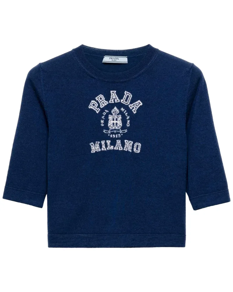 Prada Kaschmirpullover mit Intarsien-Logo - Blau Blau