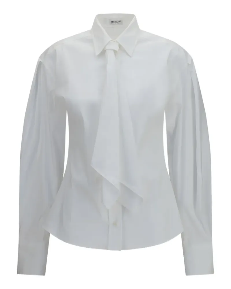 Brunello Cucinelli tie-detail puff-sleeve shirt - Weiß Weiß