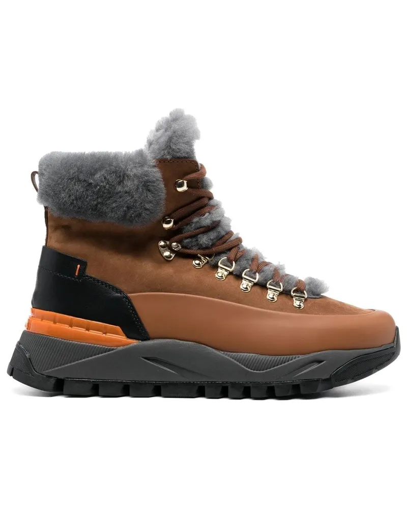 Santoni Schnürstiefel mit Shearling-Futter - Braun Braun