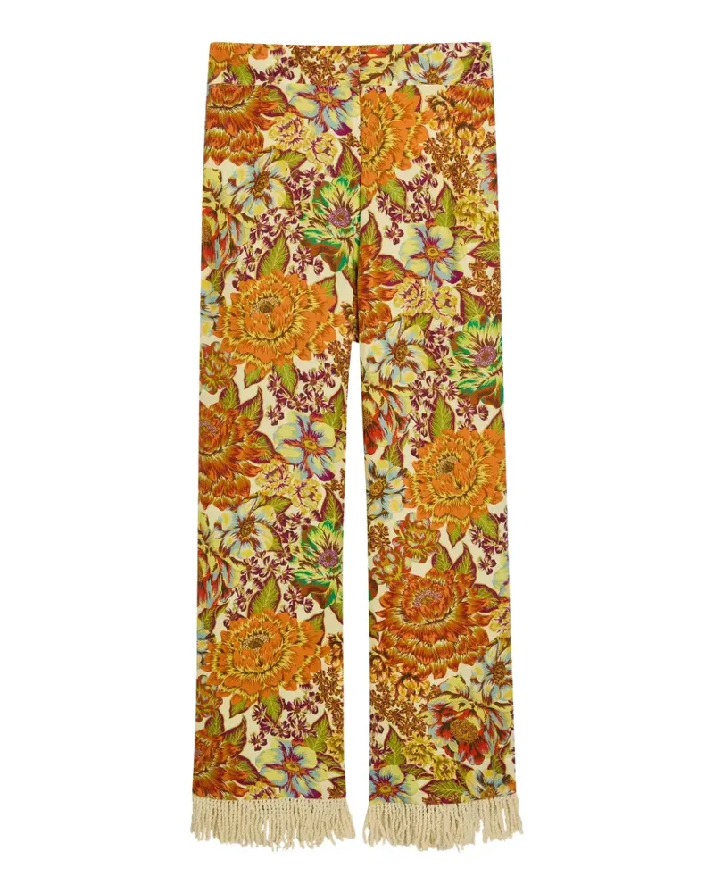 ALEMAIS Lana floral-print fringe-trimmed trousers - Nude Nude