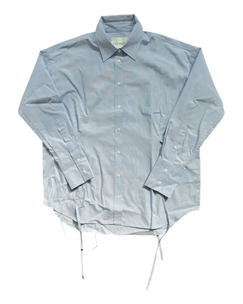 Closed button-up tie-detail cotton shirt - Blau Blau
