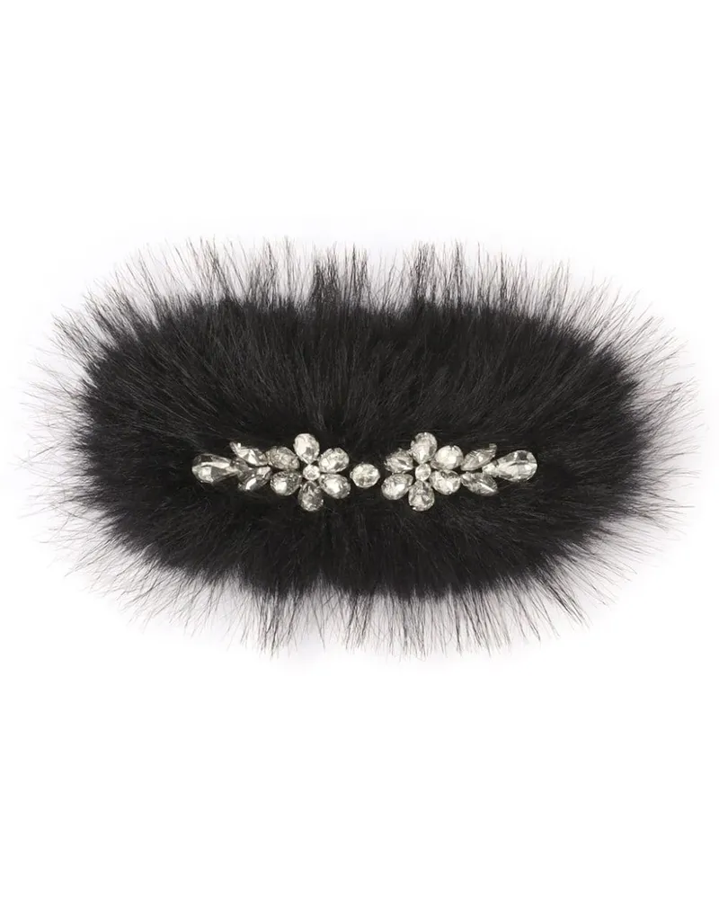 Simone Rocha Haarspange mit Kristallverzierung aus Faux Fur - Schwarz Schwarz