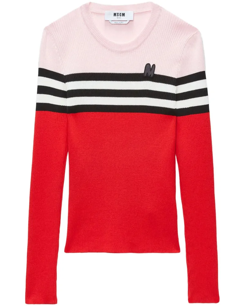 MSGM Gestreifter Pullover mit Logo-Stickerei Rot