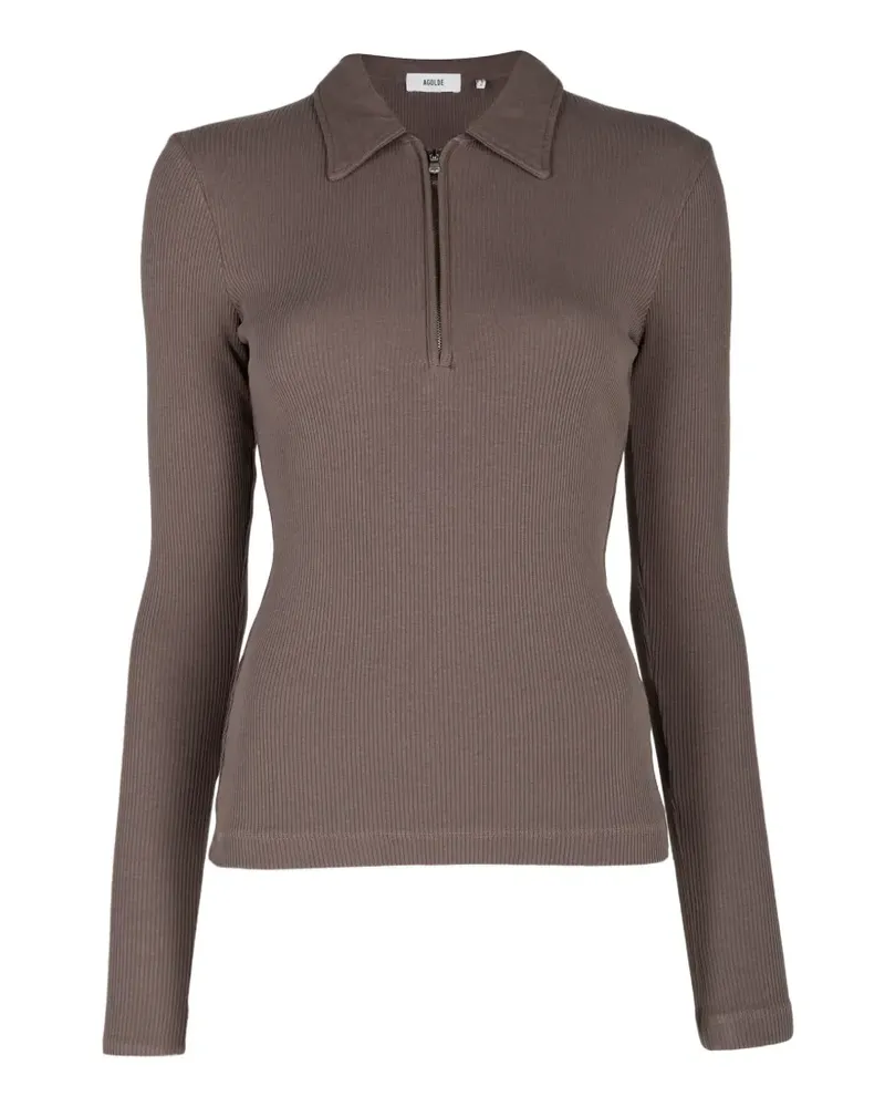 AGOLDE Amica Poloshirt aus geripptem Strick - Violett Violett