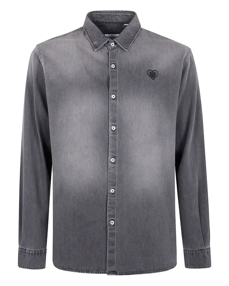 Family First heart-embroidered denim shirt - Grau Grau