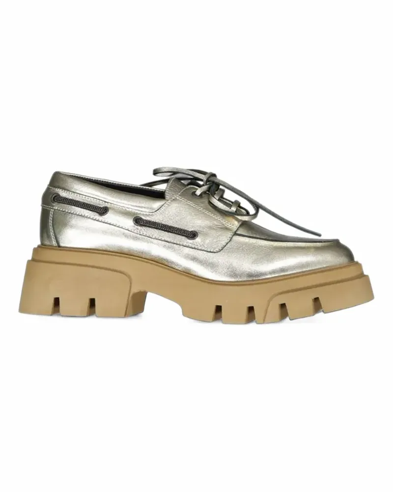 Brunello Cucinelli metallic platform loafers - Gold Gold