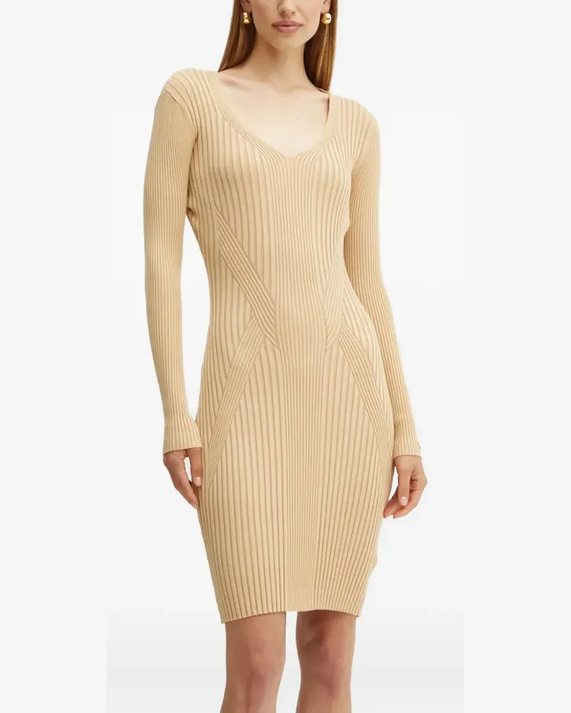 Guess Geripptes Kleid mit V-Ausschnitt - Nude Nude