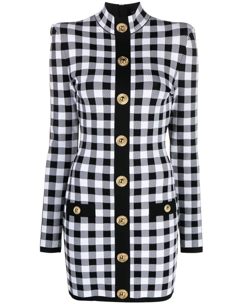 Balmain Gestricktes Minikleid mit Vichy-Karo - Schwarz Schwarz