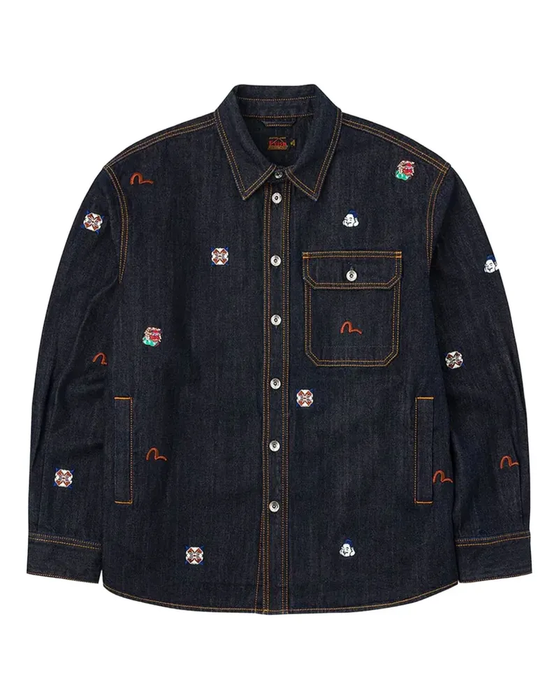Evisu Hemd mit bestickter Tasche - Blau Blau