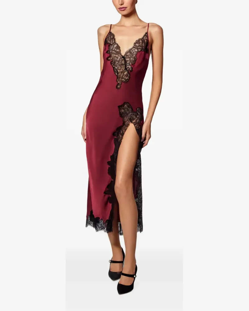 Kiki De Montparnasse Giselle lace-trim midi dress - Rot Rot