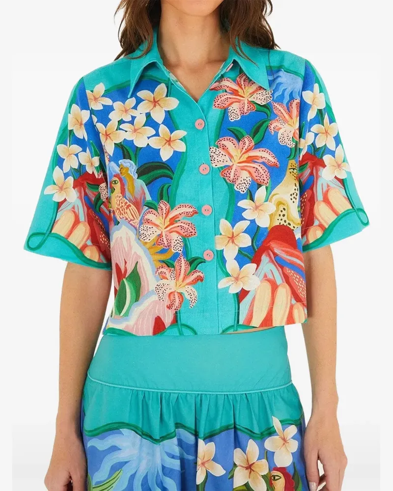 FARM Rio Garden of Life Cropped-Hemd mit Blumenprint - Blau Blau