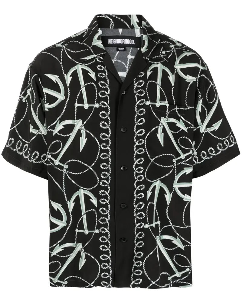 Neighborhood Hawaiihemd mit Anker-Print - Schwarz Schwarz