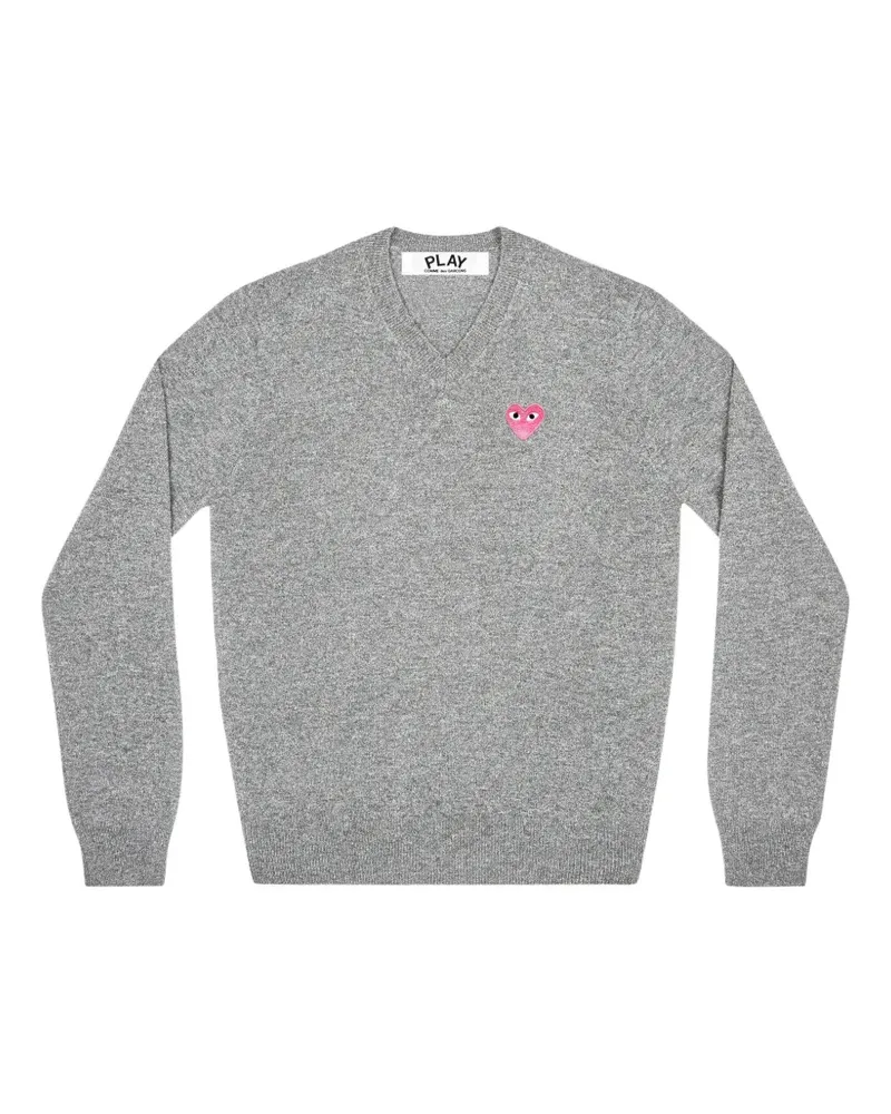 Comme des Garçons heart-patch V-neck sweater - Grau Grau