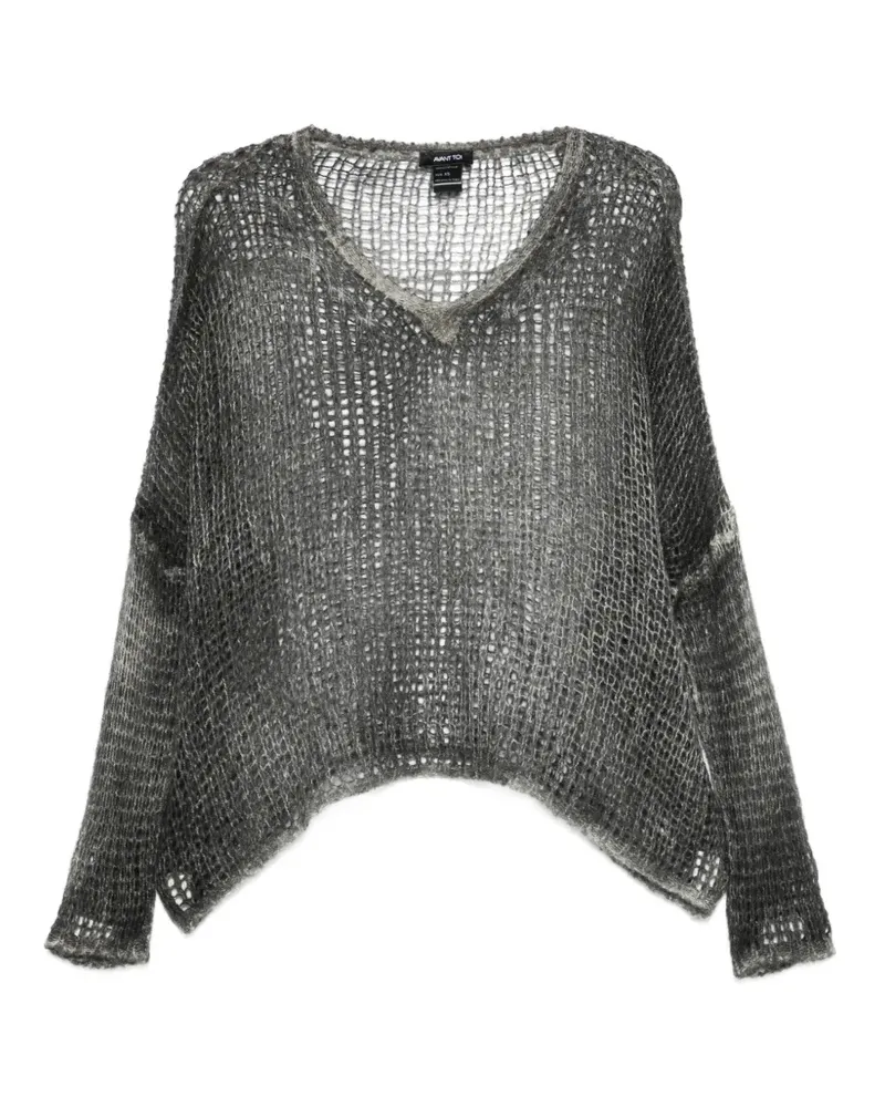 Avant Toi V-neck open-knit sweater - Grau Grau